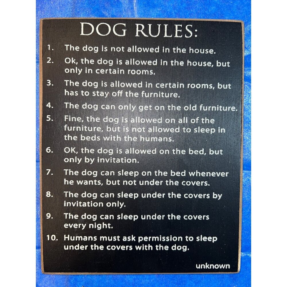 Dog Rules Decorative Wall Sign 12" X 10" Black & White Wooden Plaque Humor Home